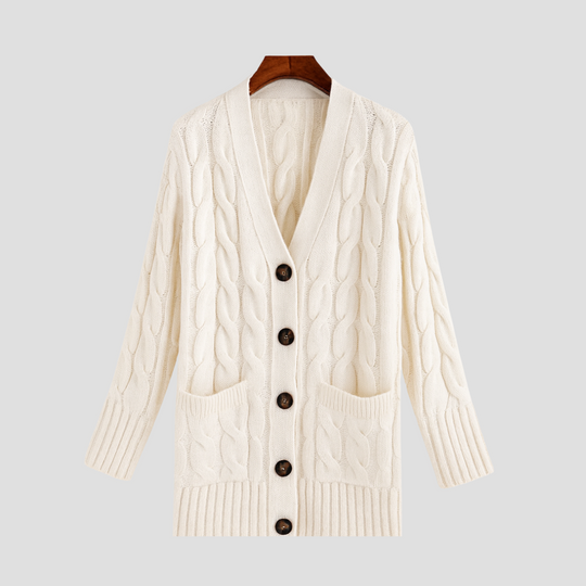 EB | Damen Kabelstrick-Cardigan mit Knopfschluss und Taschen