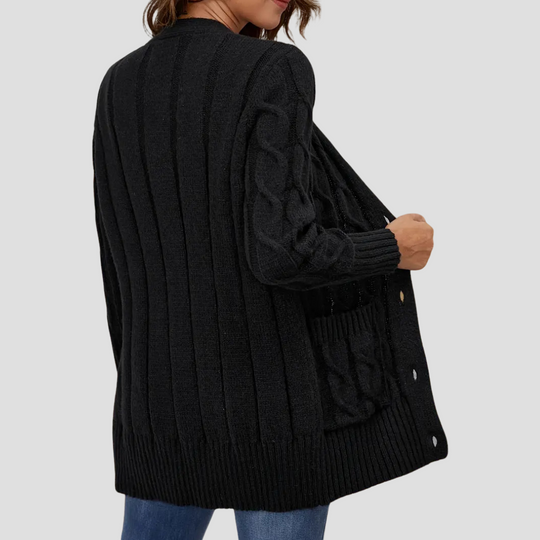 EB | Damen Kabelstrick-Cardigan mit Knopfschluss und Taschen