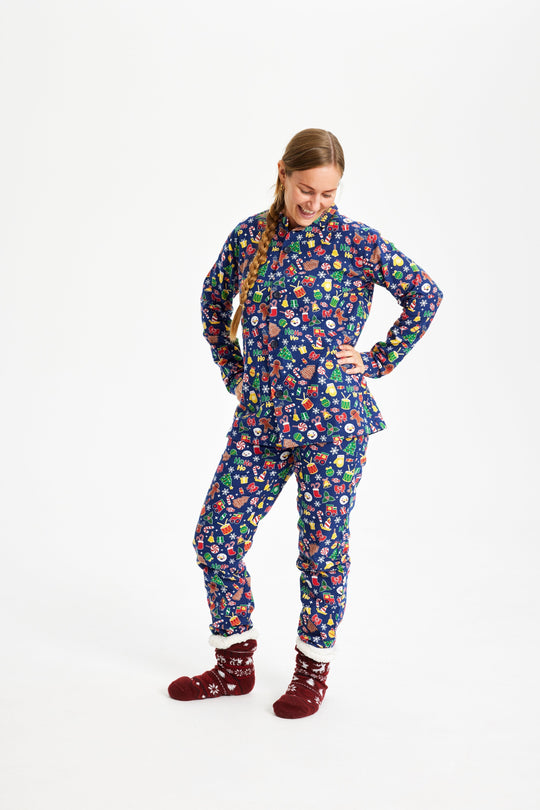EB | Crazy Christmas Pyjama Flanell Blau Damen