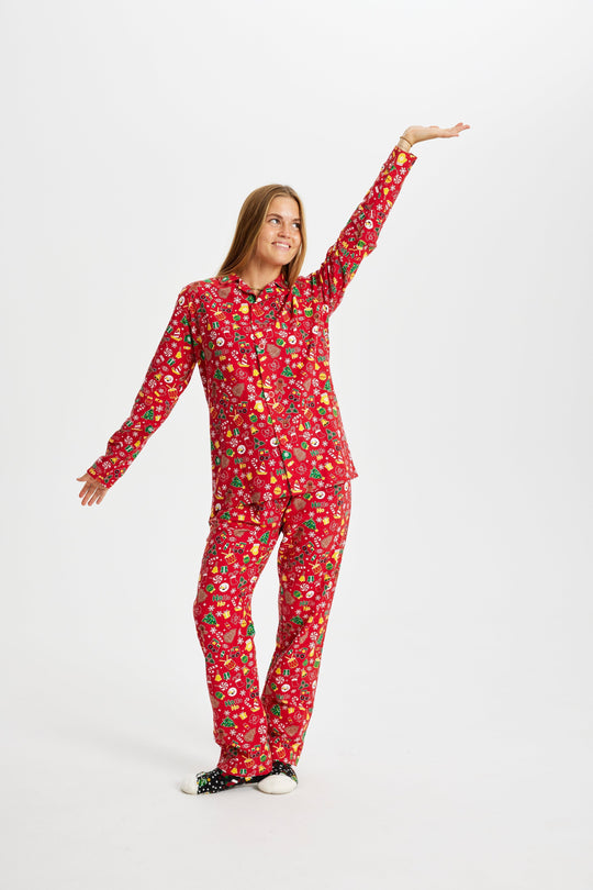 EB | Verrückte Weihnachts-Pyjamas Flanell Rot Frauen