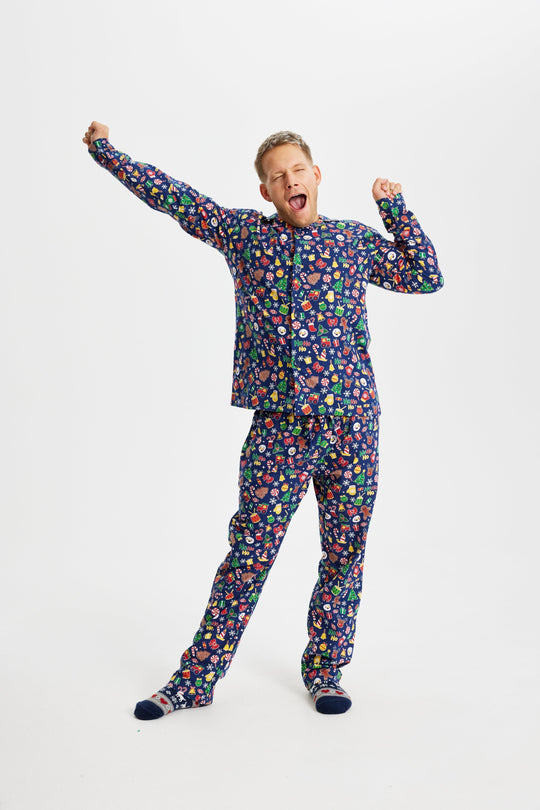 EB | Verrückte Weihnachts-Pyjamaflanel blau Männer