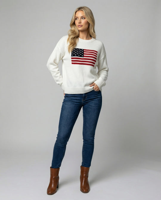 EB | Amerikanische Flagge Rundhalsausschnitt Pullover