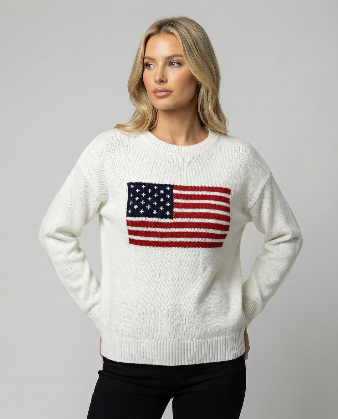EB | Amerikanische Flagge Rundhalsausschnitt Pullover