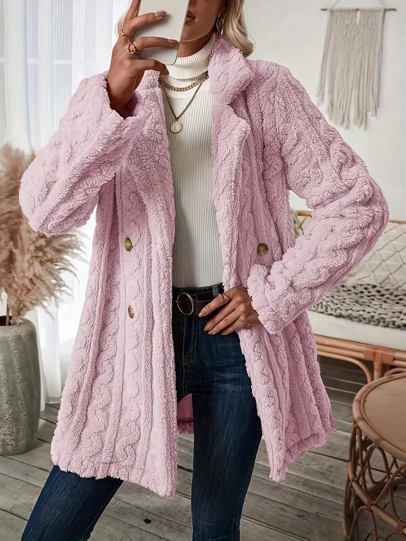 EB | Langer Strickmantel mit Revers für Damen - Winter