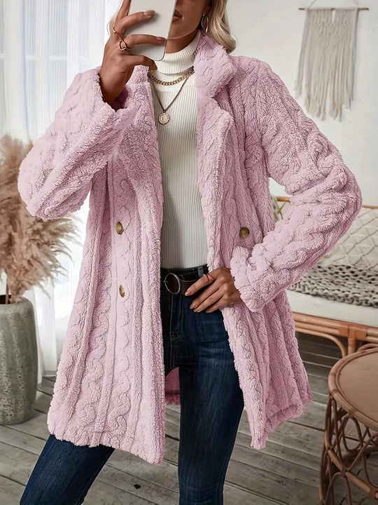 EB | Langer Strickmantel mit Revers für Damen - Winter