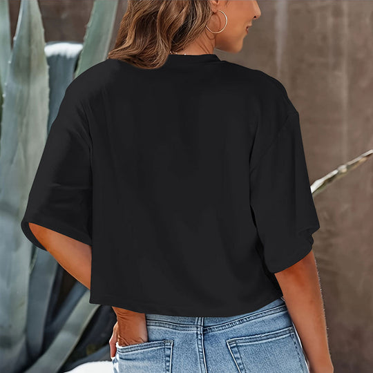 EB | Lässiges, Einfarbiges, Kurzes T-Shirt mit Rundhalsausschnitt für Damen