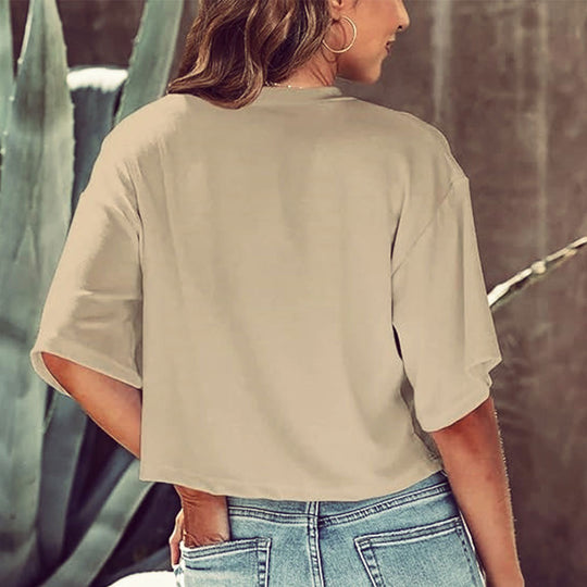 EB | Lässiges, Einfarbiges, Kurzes T-Shirt mit Rundhalsausschnitt für Damen