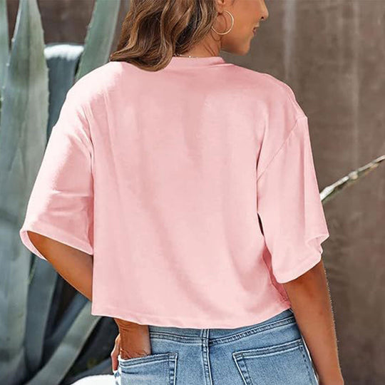 EB | Lässiges, Einfarbiges, Kurzes T-Shirt mit Rundhalsausschnitt für Damen