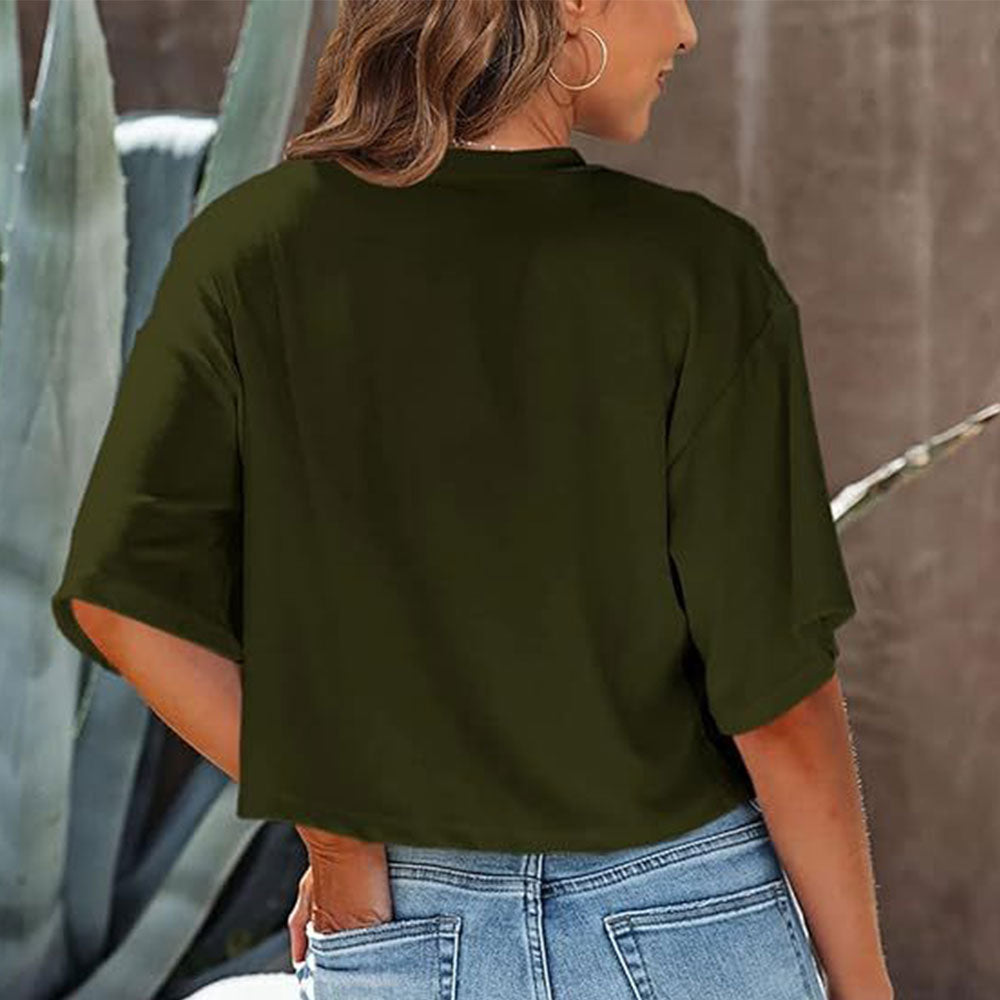 EB | Lässiges, Einfarbiges, Kurzes T-Shirt mit Rundhalsausschnitt für Damen