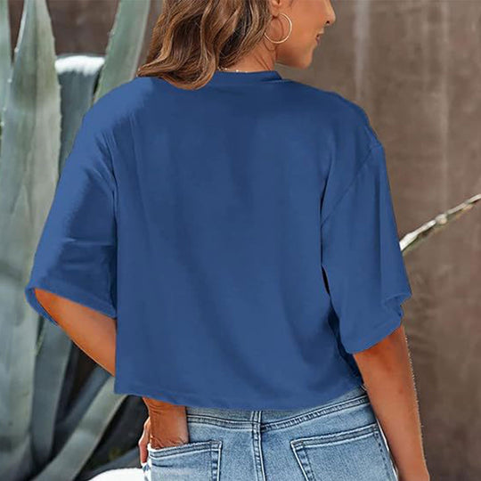 EB | Lässiges, Einfarbiges, Kurzes T-Shirt mit Rundhalsausschnitt für Damen