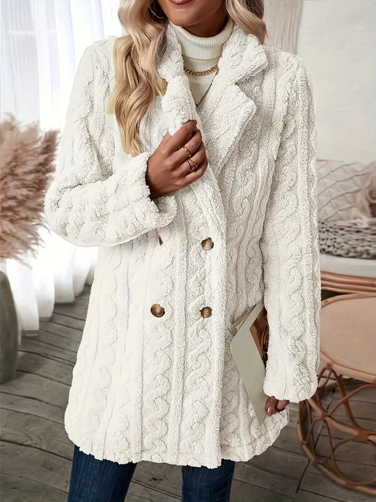 EB | Langer Strickmantel mit Revers für Damen - Winter