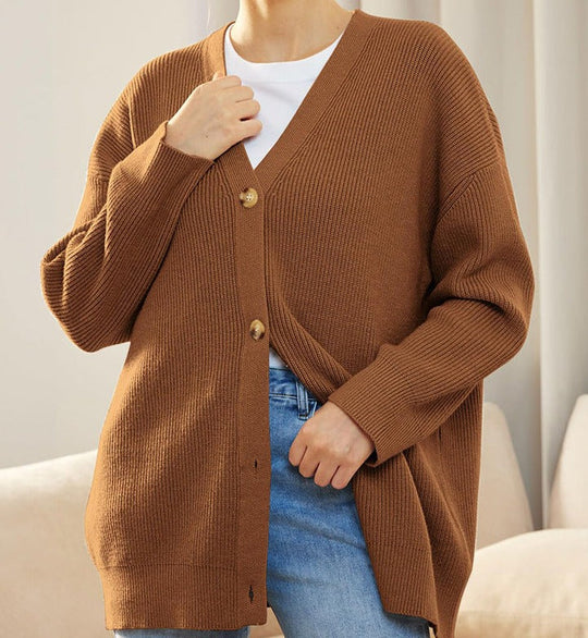 EB | Cardigan - Damen Herbst Oversized Knopf-Cardigan mit Rippstrick