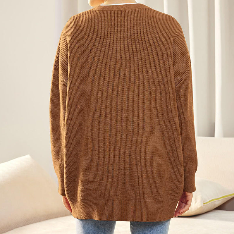 EB | Cardigan - Damen Herbst Oversized Knopf-Cardigan mit Rippstrick