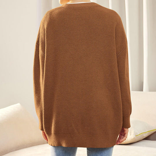 EB | Cardigan - Damen Herbst Oversized Knopf-Cardigan mit Rippstrick