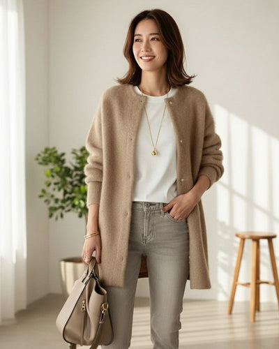 EB | Damen Cardigan Aus Wolle und Mohair Chic und Bequem