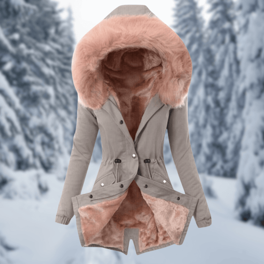 EB | Damen Baumwoll Winterjacke mit Kapuze und Pelzfütterung
