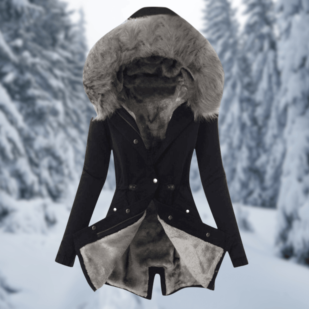 EB | Damen Baumwoll Winterjacke mit Kapuze und Pelzfütterung