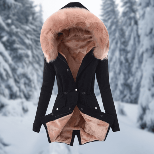 EB | Damen Baumwoll Winterjacke mit Kapuze und Pelzfütterung