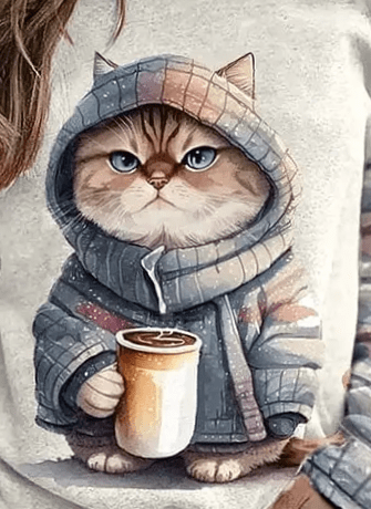 EB | Niedlicher Katzenpullover Lässig Einzigartiger Druck Ideal für den Winter