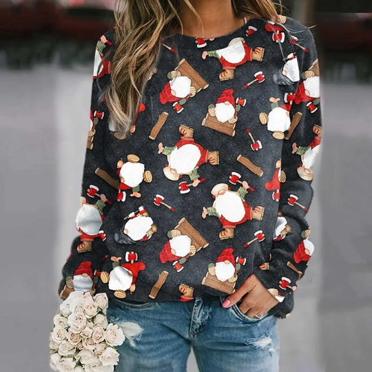 EB | Sweatshirt mit Santa-Print - Bequemer 3D-Weihnachtspullover für die Feiertage