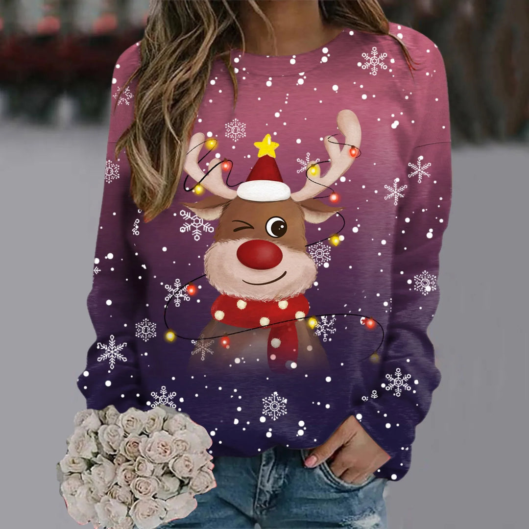 EB | Weihnachtspullover für Frauen - Weiches 3D-Rentierdesign & Warmer Komfort für die Feiertage