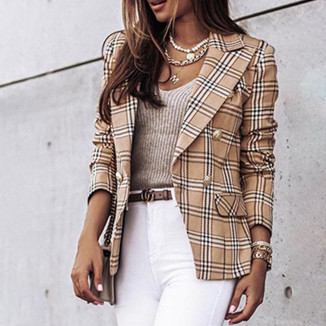 EB | Karierte Blazer mit Doppelreihe Design Polyester-mischung Elegant und Modern