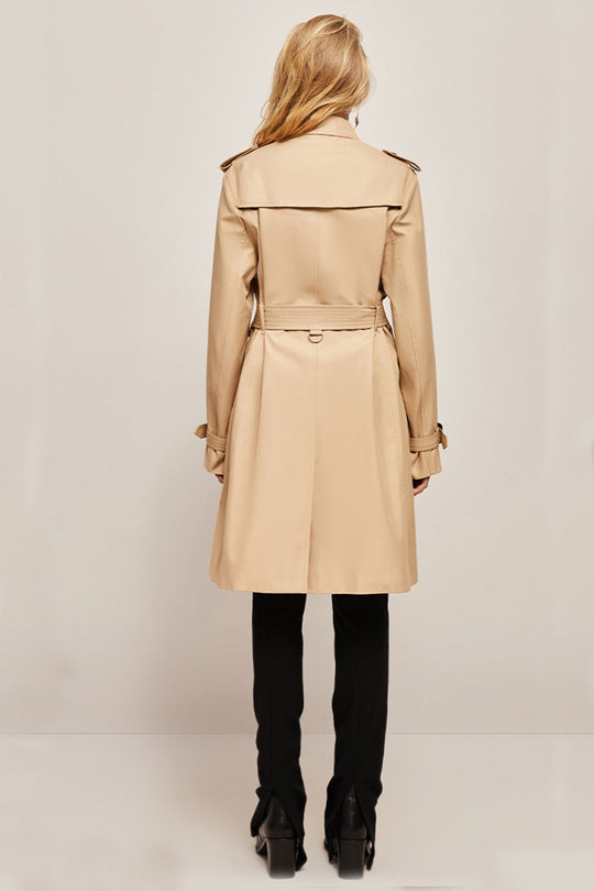 EB | Damen Langer Slim Fit Trenchcoat mit Gürtel und Doppelreihigen Knöpfen