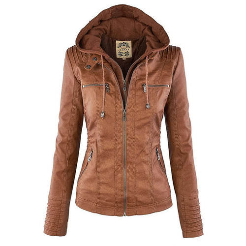 EB | Wasserdichte Lederjacke mit Kapuze für Damen