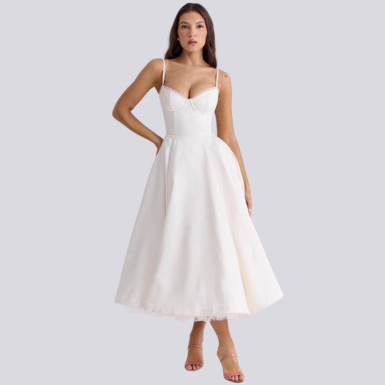 EB | Stilvolle V-Ausschnitt A-Linien Maxi Kleid