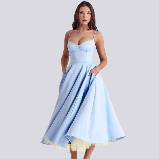 EB | Stilvolle V-Ausschnitt A-Linien Maxi Kleid
