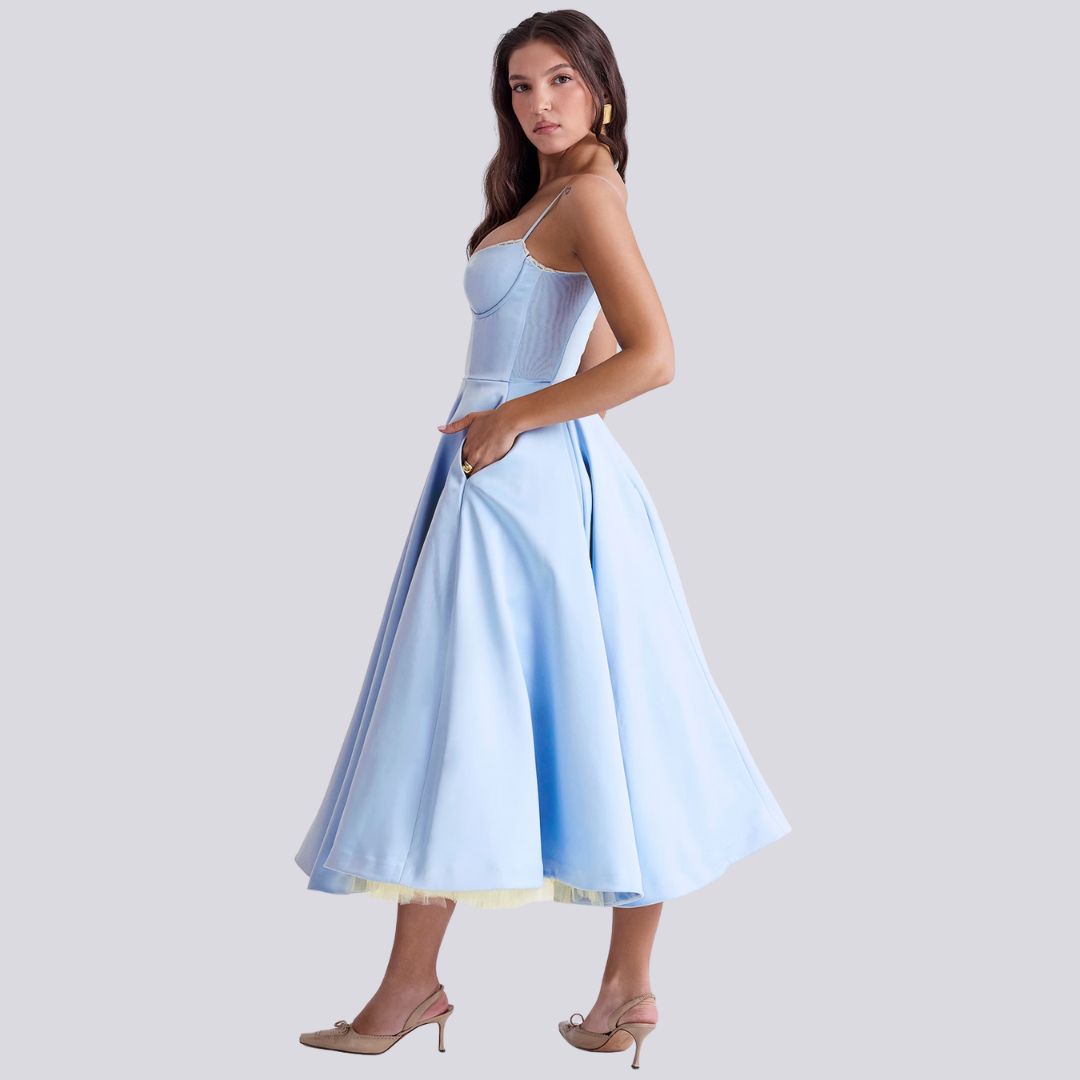 EB | Stilvolle V-Ausschnitt A-Linien Maxi Kleid