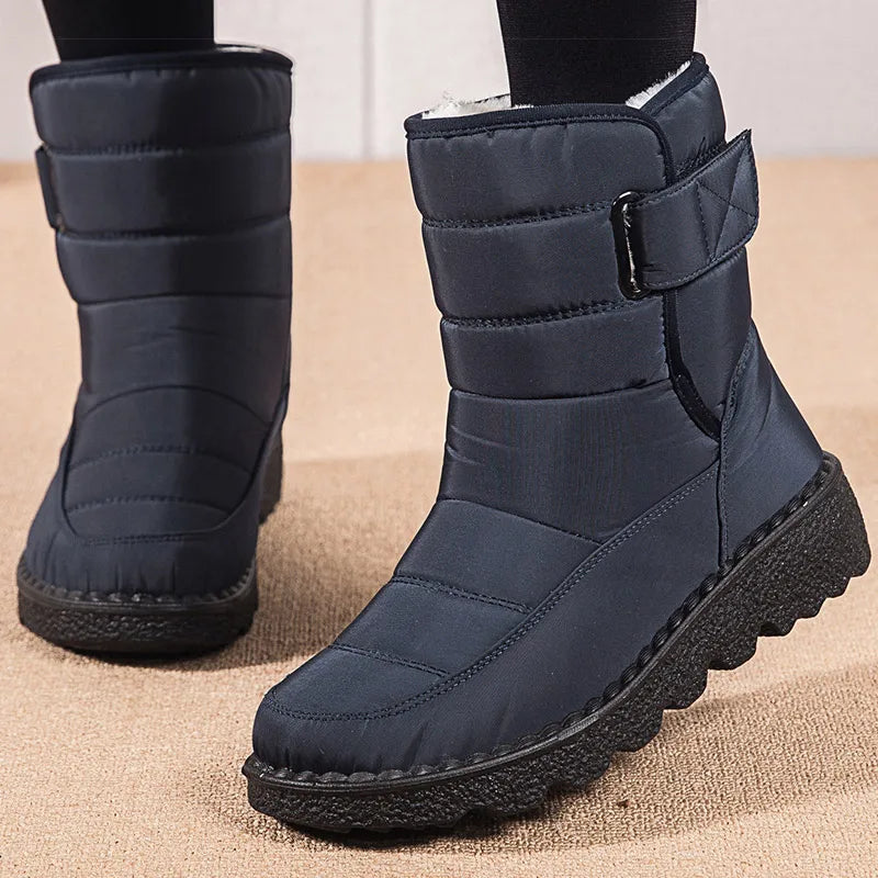 EB | Damen wasserfeste Winterstiefel mit Futter aus Pelz, schwarz