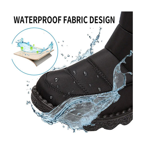 EB | Damen wasserfeste Winterstiefel mit Futter aus Pelz, schwarz