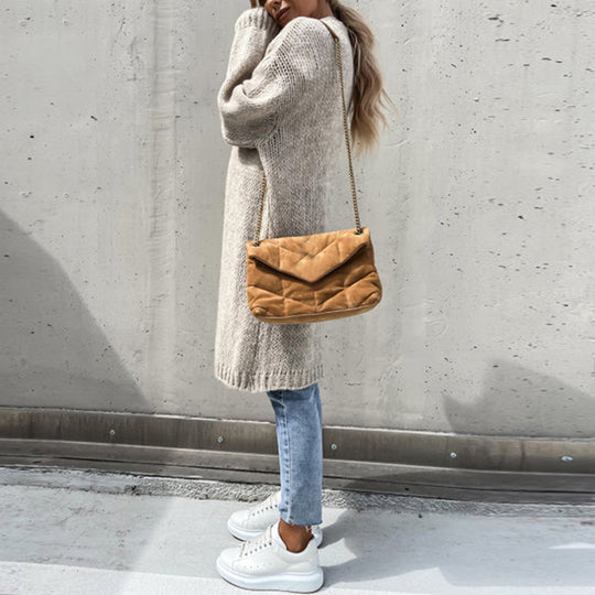 EB | Damen Langer Cardigan mit Langen Ärmeln und Offener Vorderseite