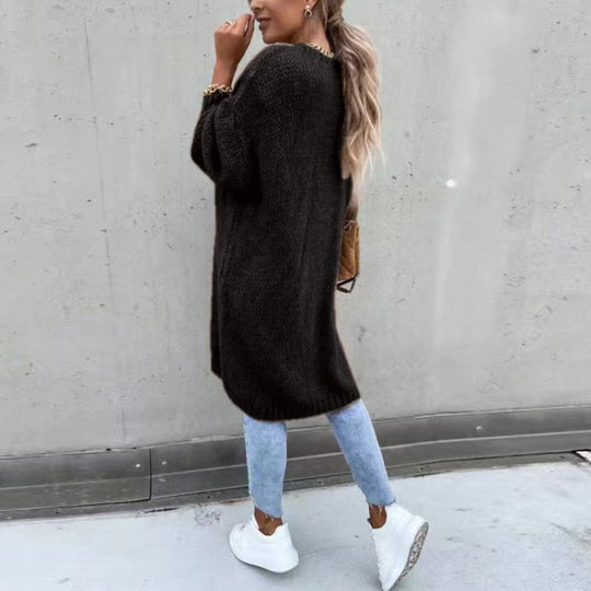EB | Damen Langer Cardigan mit Langen Ärmeln und Offener Vorderseite