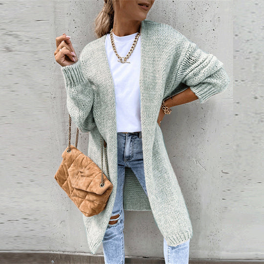 EB | Damen Langer Cardigan mit Langen Ärmeln und Offener Vorderseite