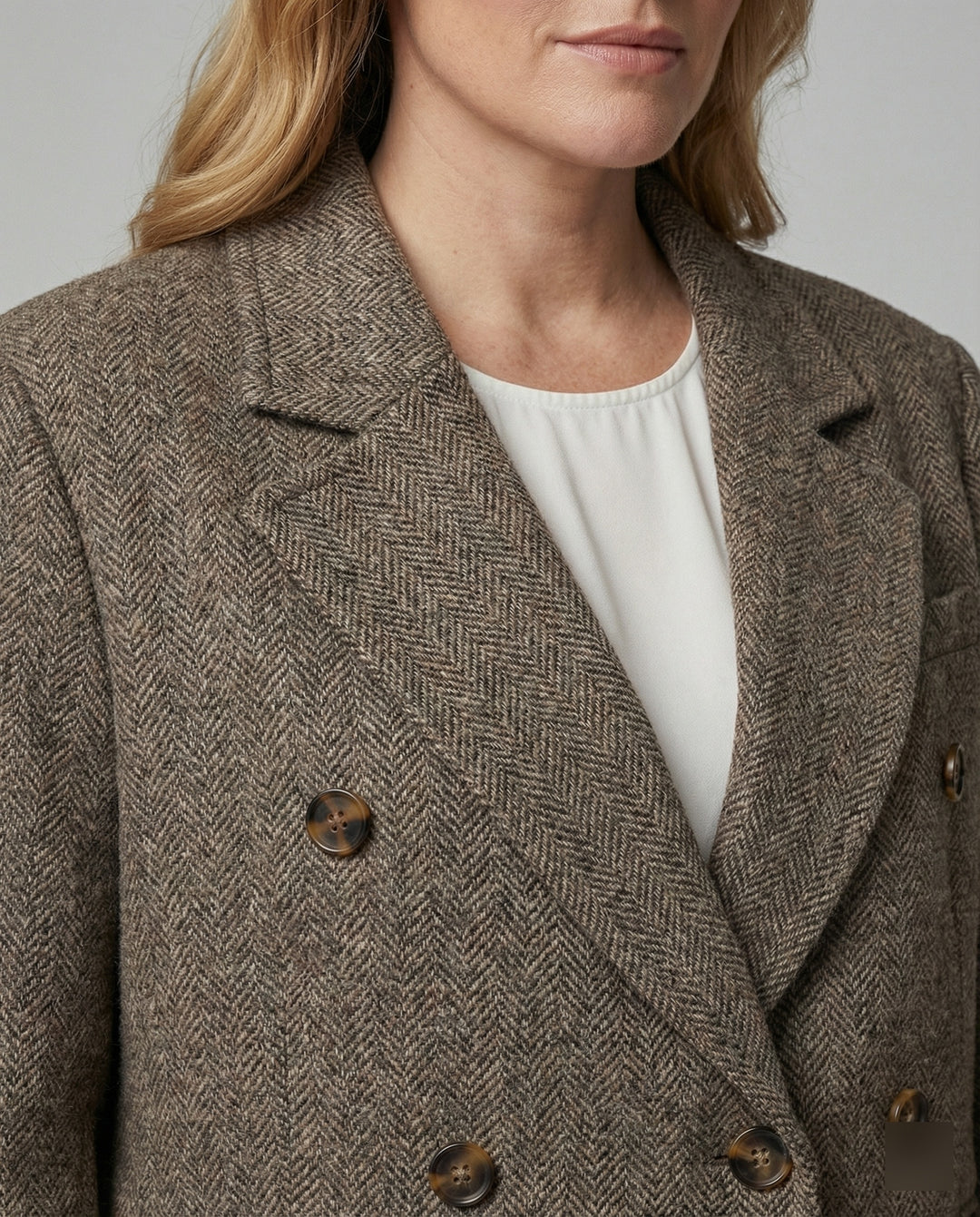 Klassischer Damen Wollmix Blazer Britischer Stil Braun Lockerer Schnitt Herbst