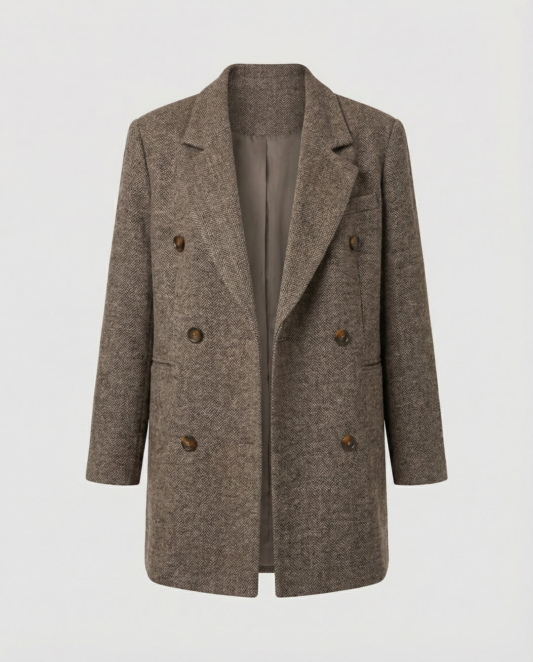 Klassischer Damen Wollmix Blazer Britischer Stil Braun Lockerer Schnitt Herbst
