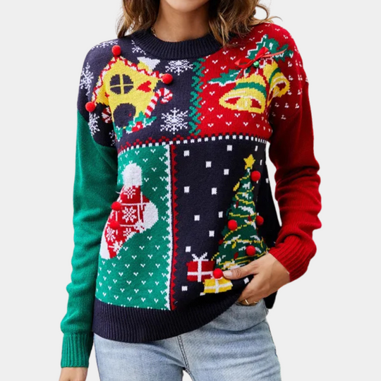 EB | Weihnachts-Pullover Frauen Fröhlicher Strick Weihnachts-Pullover