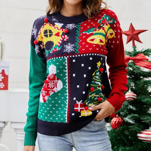 EB | Weihnachts-Pullover Frauen Fröhlicher Strick Weihnachts-Pullover