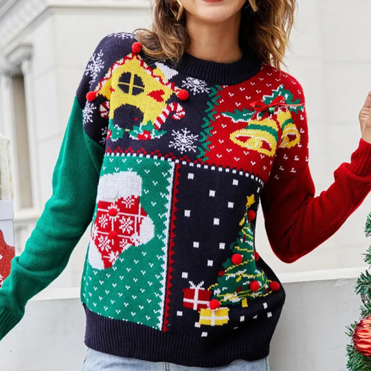 EB | Weihnachts-Pullover Frauen Fröhlicher Strick Weihnachts-Pullover