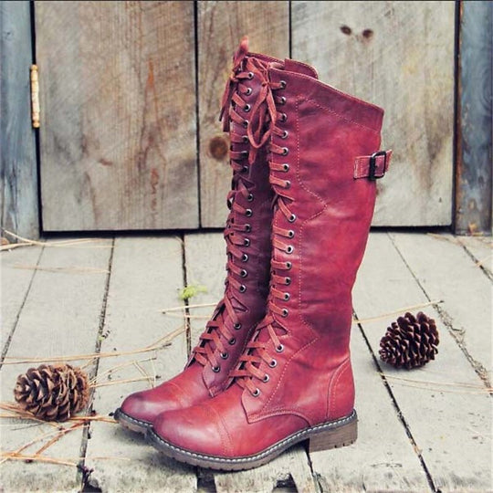Knöchelhohe Stiefel | Schnürung | Flach | Reitstiefel | Damenstiefel EB