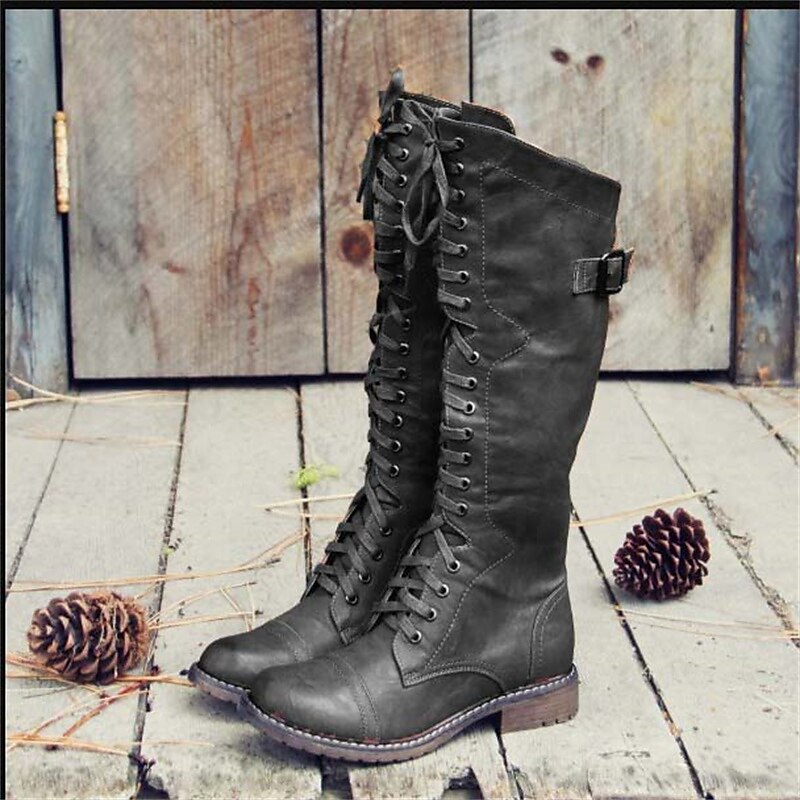 Knöchelhohe Stiefel | Schnürung | Flach | Reitstiefel | Damenstiefel EB