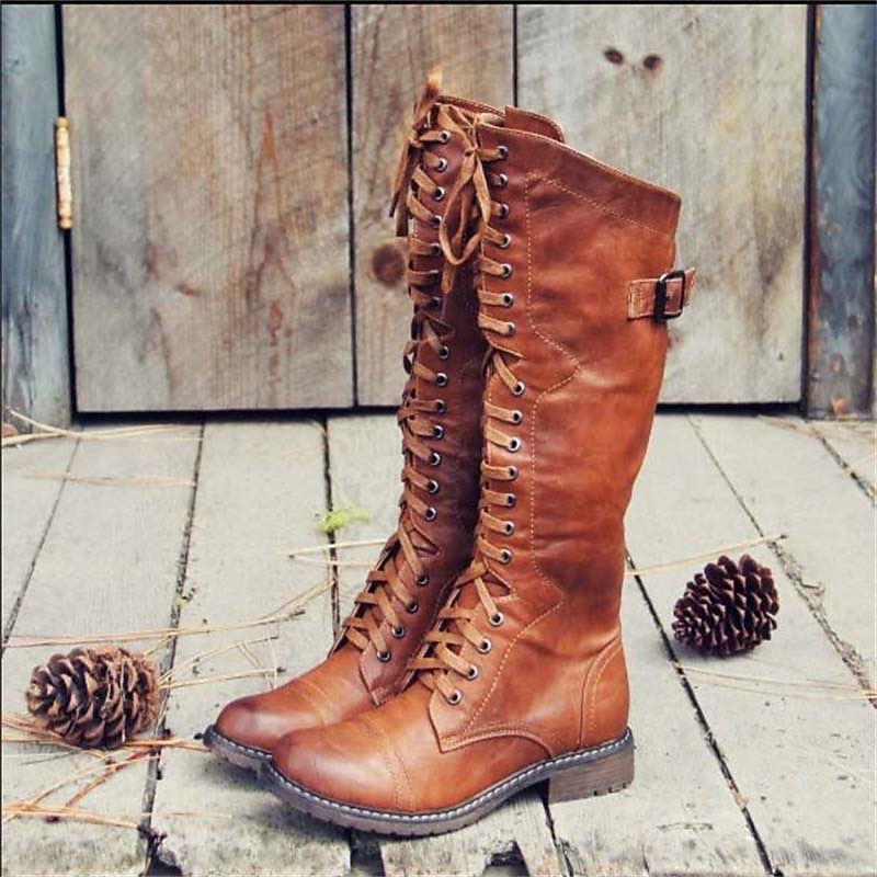 Knöchelhohe Stiefel | Schnürung | Flach | Reitstiefel | Damenstiefel EB