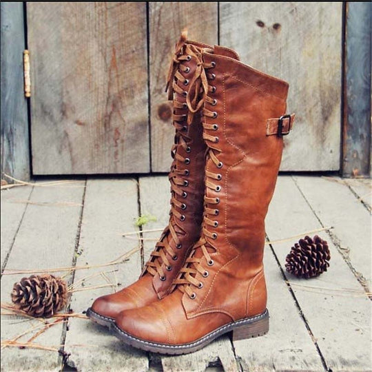 Knöchelhohe Stiefel | Schnürung | Flach | Reitstiefel | Damenstiefel EB