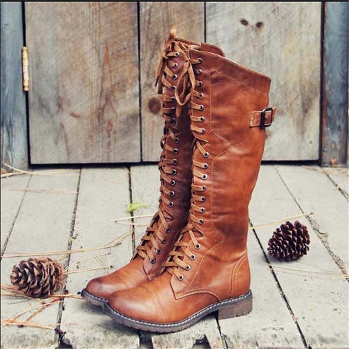 Knöchelhohe Stiefel | Schnürung | Flach | Reitstiefel | Damenstiefel EB