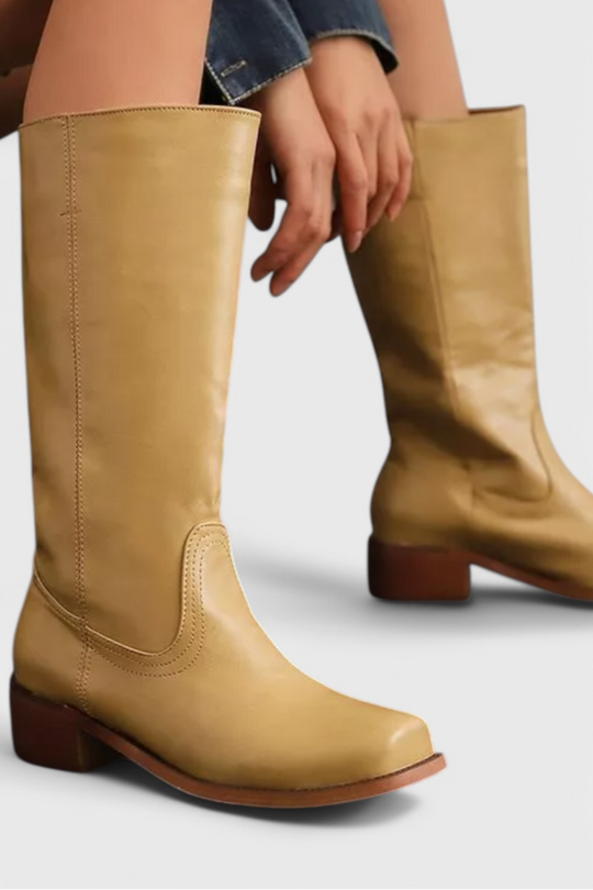 Knielange Stiefel - Damen Weite Wade Stiefel mit Blockabsatz EB