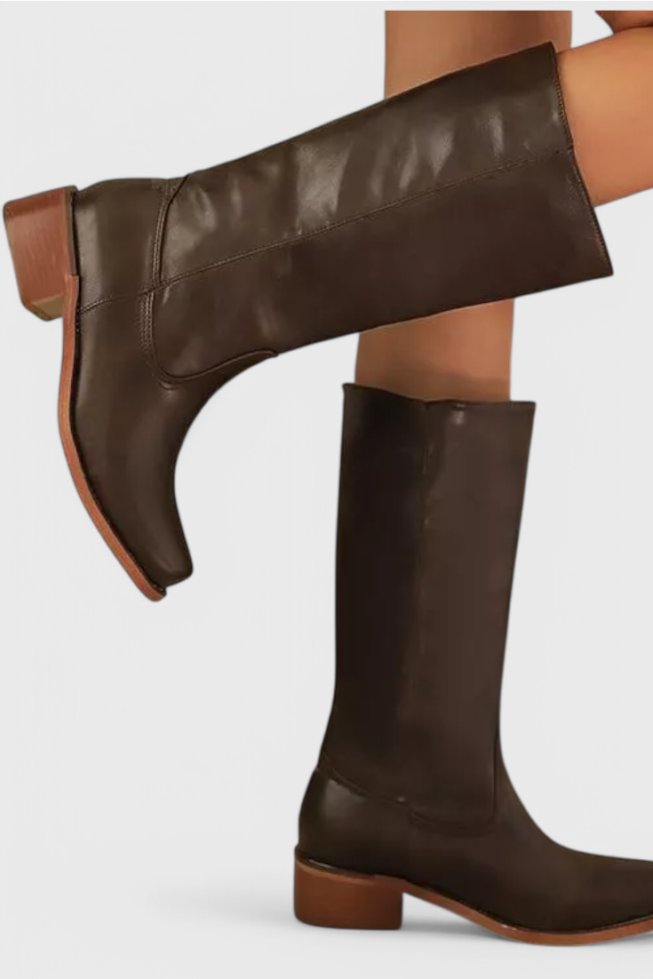 Knielange Stiefel - Damen Weite Wade Stiefel mit Blockabsatz EB