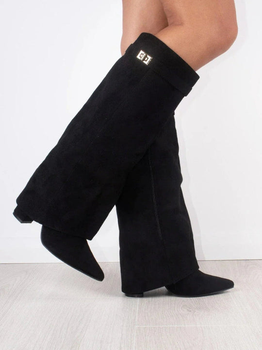 Knielange Stiefel - Wildlederstiefel mit spitzem Zeh und Absatz für Damen EB