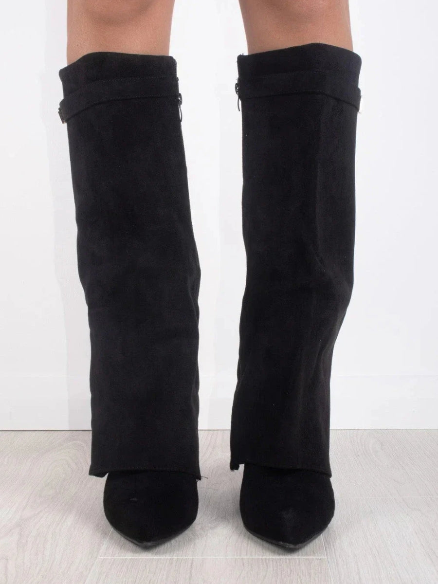 Knielange Stiefel - Wildlederstiefel mit spitzem Zeh und Absatz für Damen EB